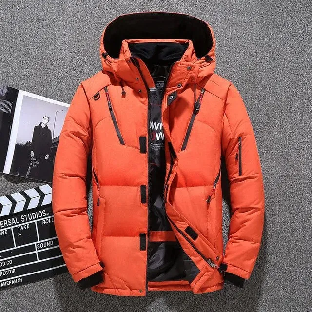 2024 Mens White Duck Down Jacket Warm Hooded Thick Puffer Jacket Coat Male Casual High Quality Overcoat Thermal Winter Parka