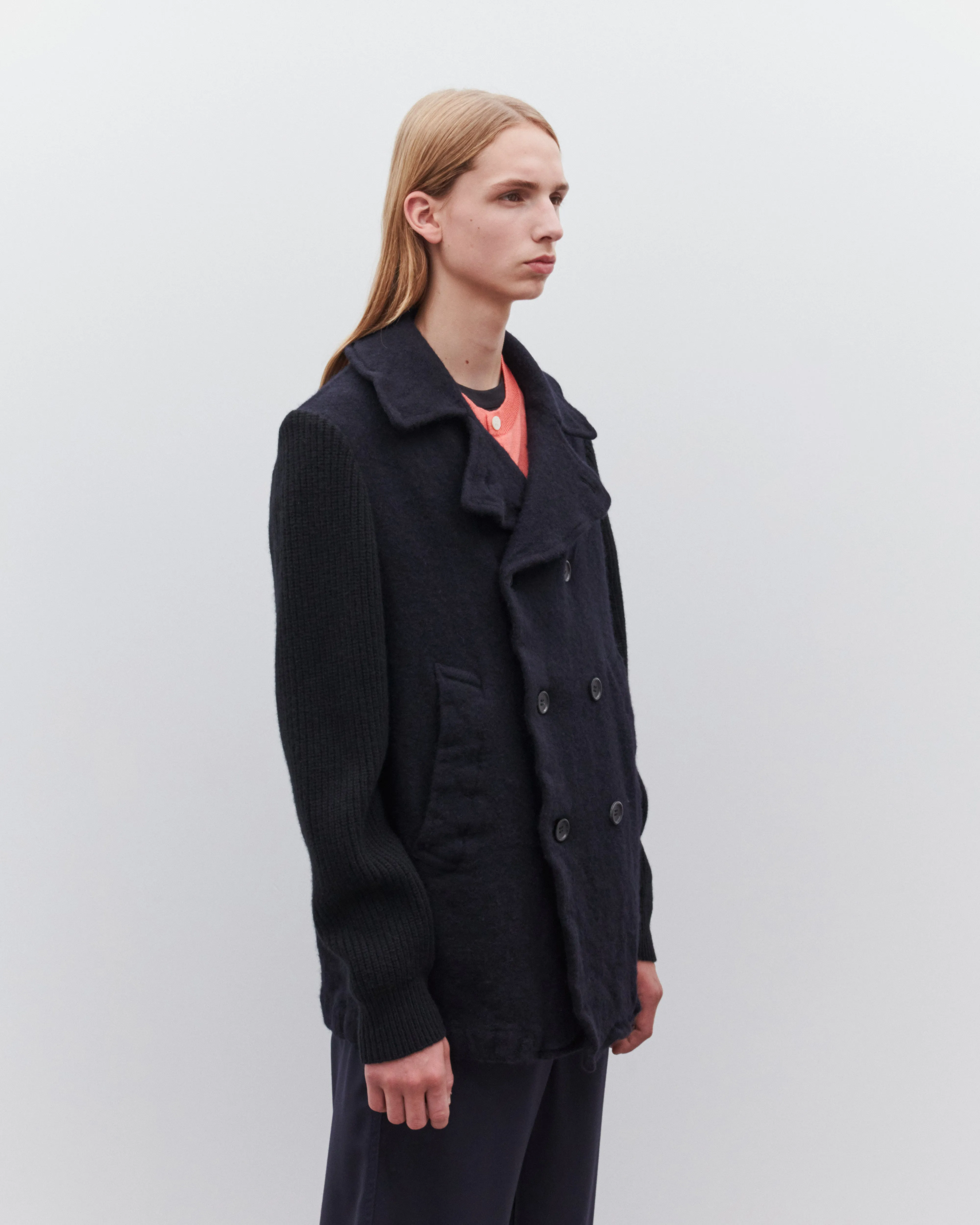 CDG Shirt - Men's Wool Nylon Double Breasted Coat - (Navy)