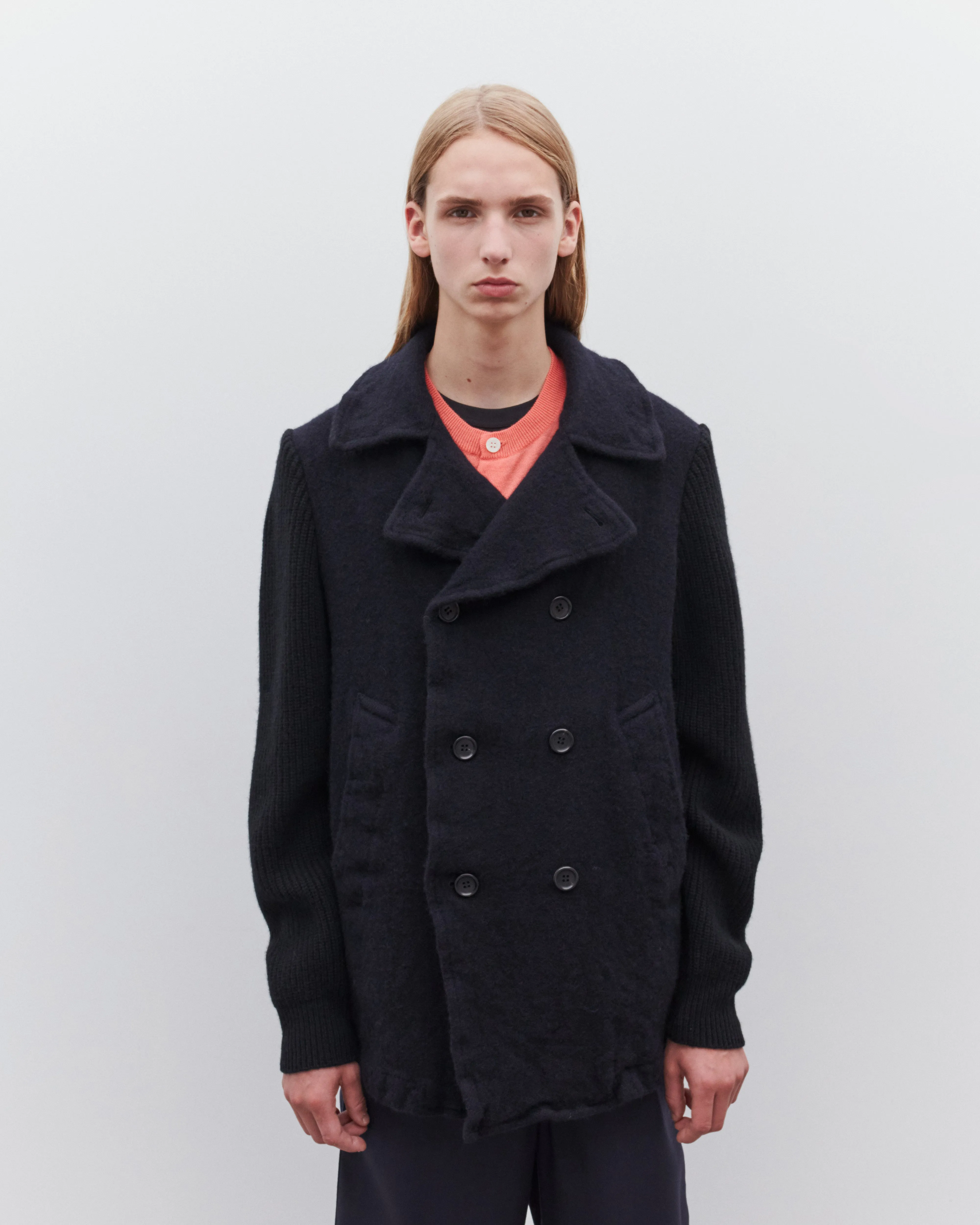 CDG Shirt - Men's Wool Nylon Double Breasted Coat - (Navy)