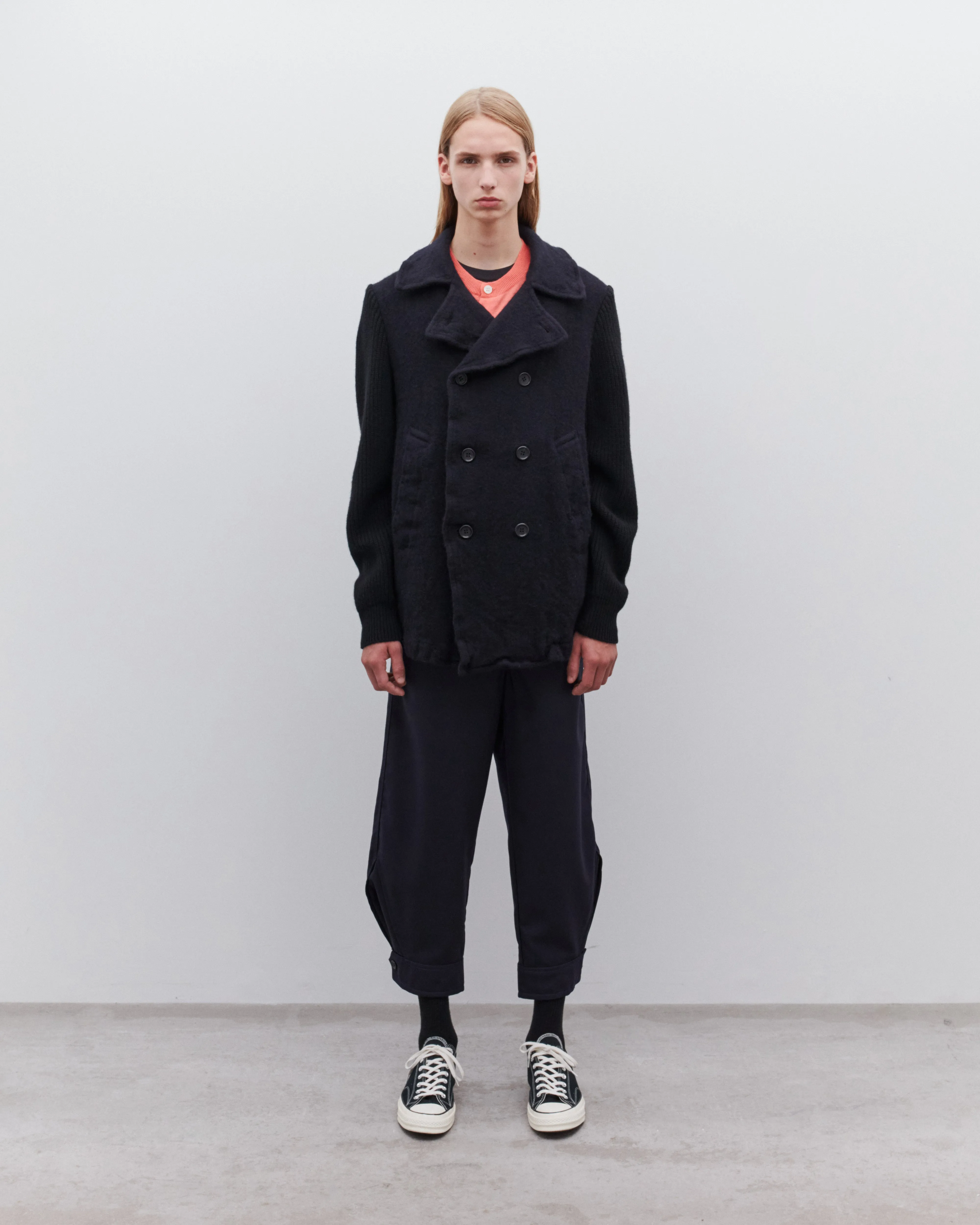 CDG Shirt - Men's Wool Nylon Double Breasted Coat - (Navy)