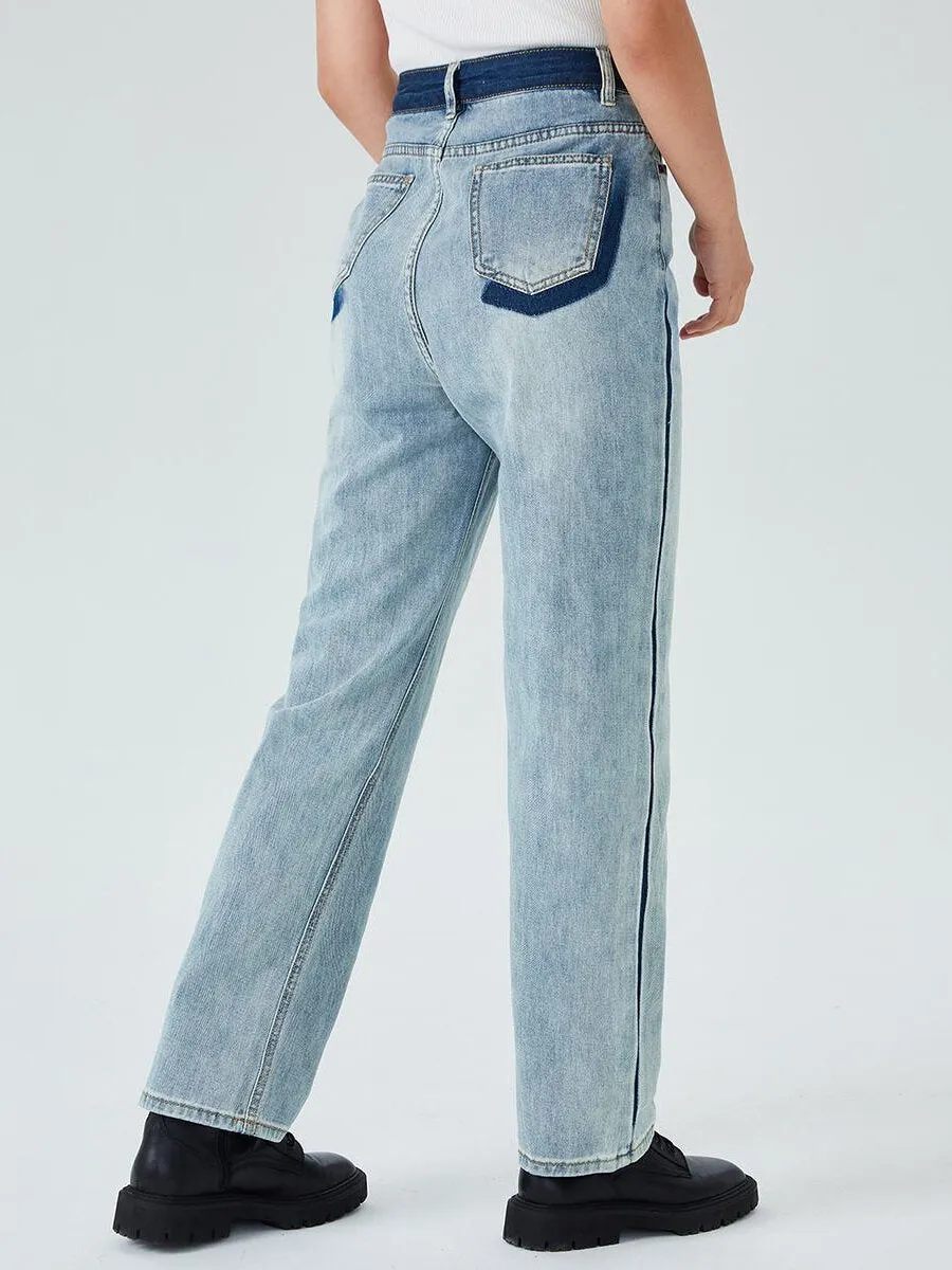 Colorblock Pocket High Waist Jeans