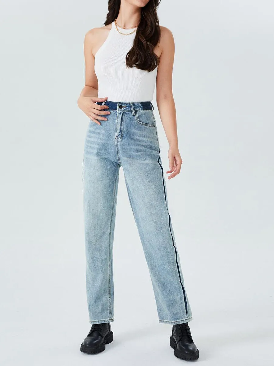 Colorblock Pocket High Waist Jeans