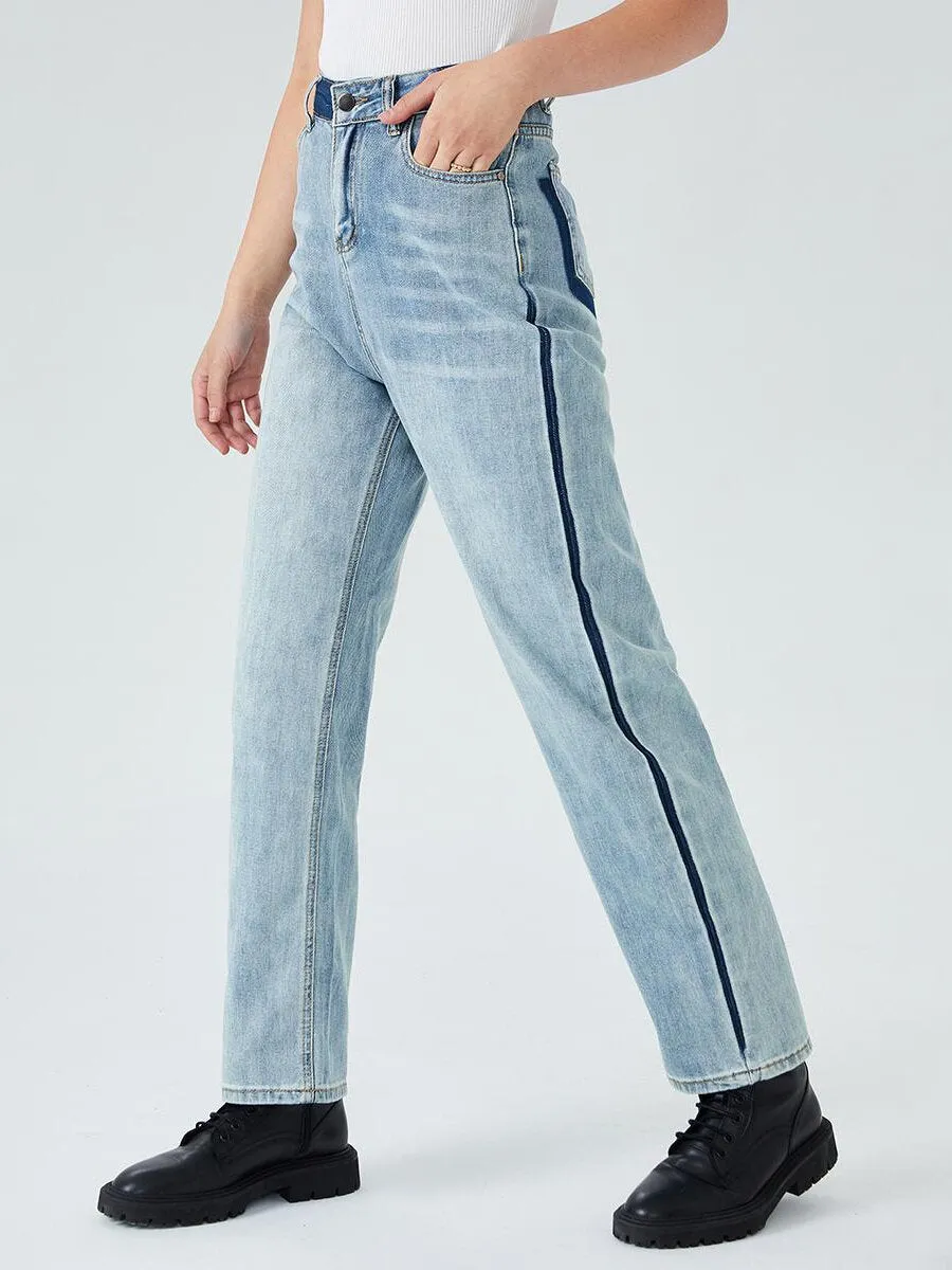 Colorblock Pocket High Waist Jeans