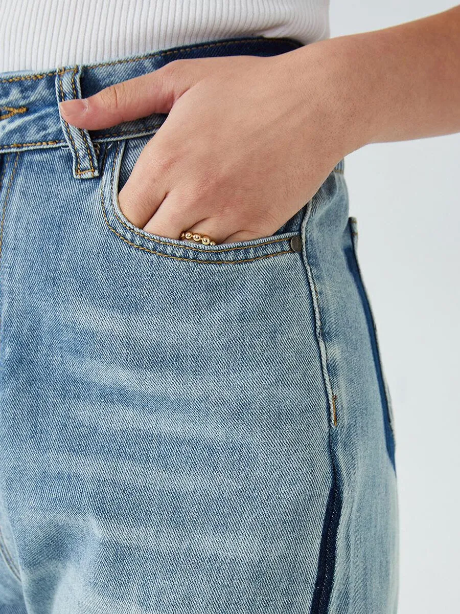 Colorblock Pocket High Waist Jeans