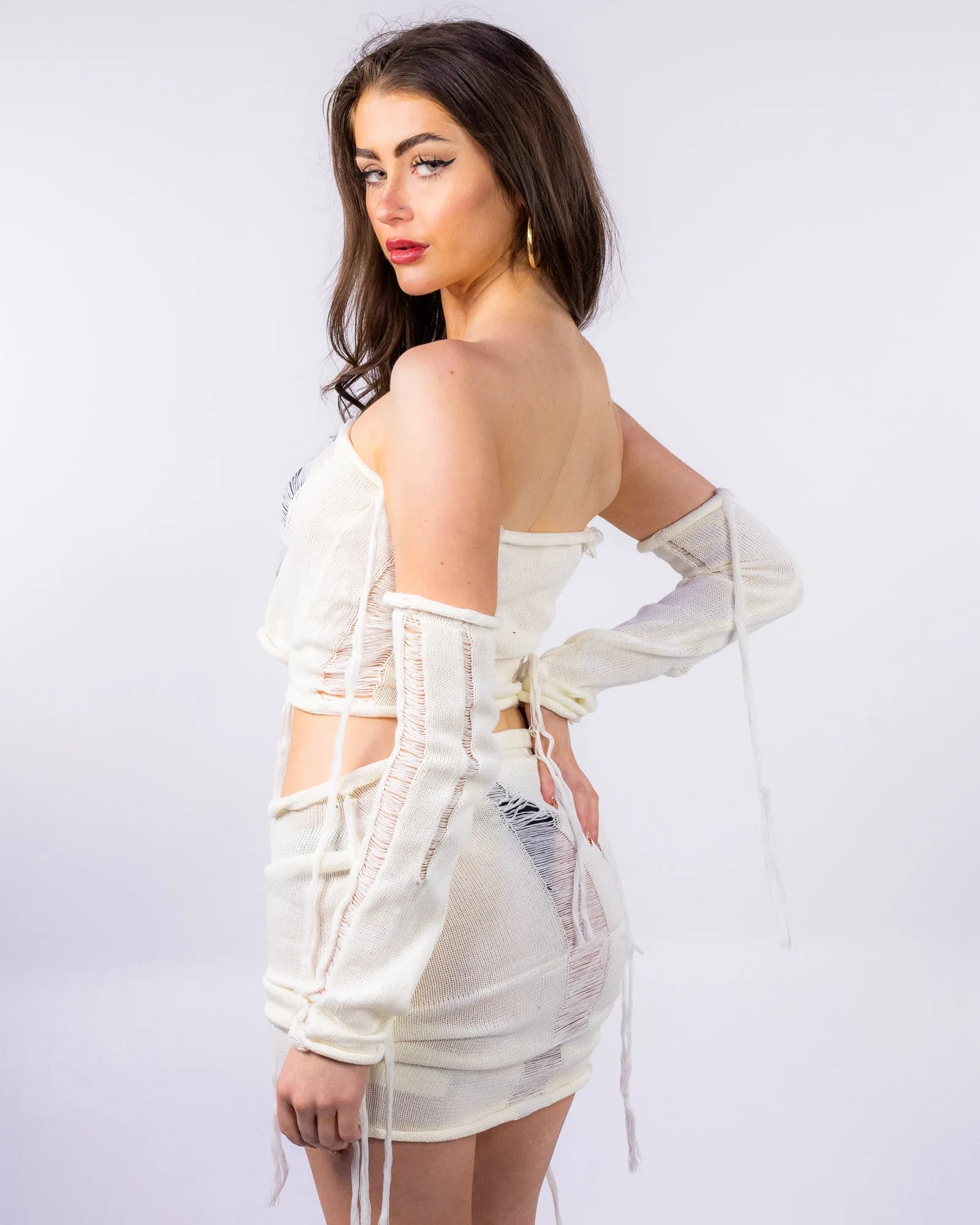 Desert Bound Women's 3pc White Shredded Skirt Set