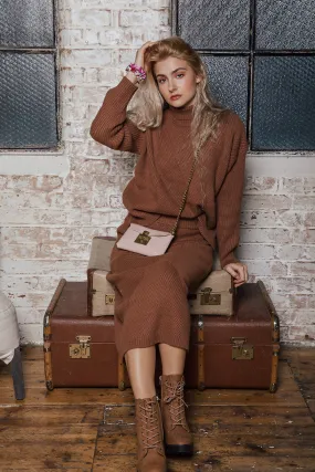 Diagonal Rib Knit High Neck Sweater