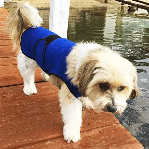 DOGZSTUFF Dog Cooling Vest. Lightweight Jacket with Evaporative Cool Microfiber Technology, UV Protection Shirt for Beach, Sizing for Small, Medium and Large Dogs (XS, Dark Blue)