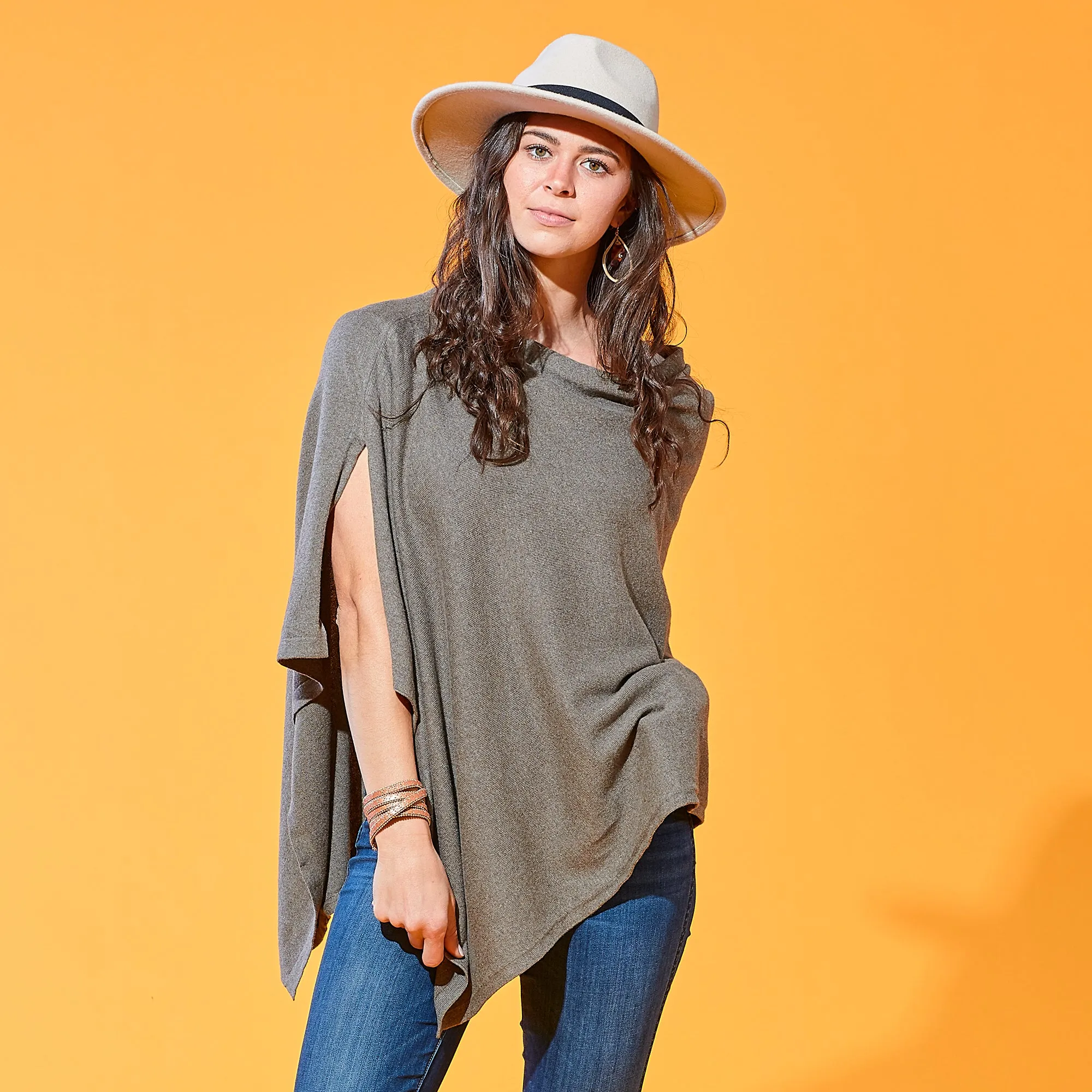 Elegant Solid Cotton Poncho - Taupe