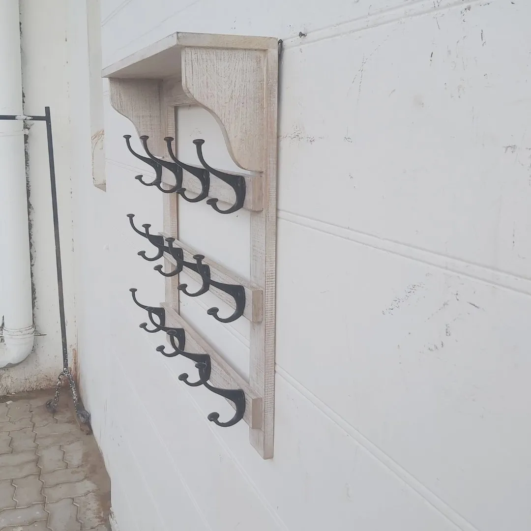 Elisa Mango Wood Coat Rack Shelf Wall Mount 16 hooks