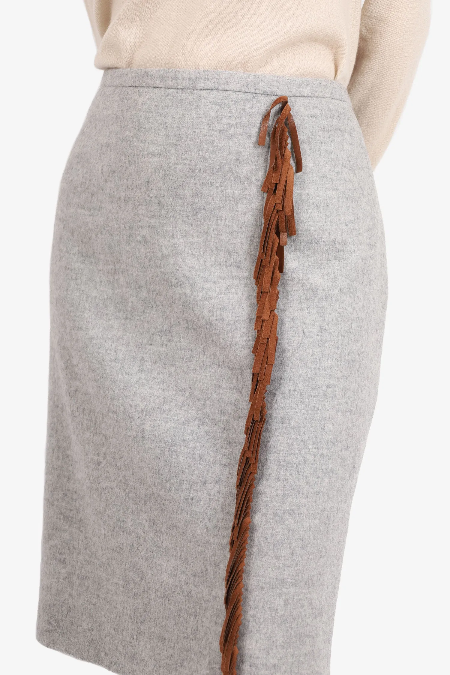 Georges Rech Grey Wool Fringe Pencil Skirt Size 46