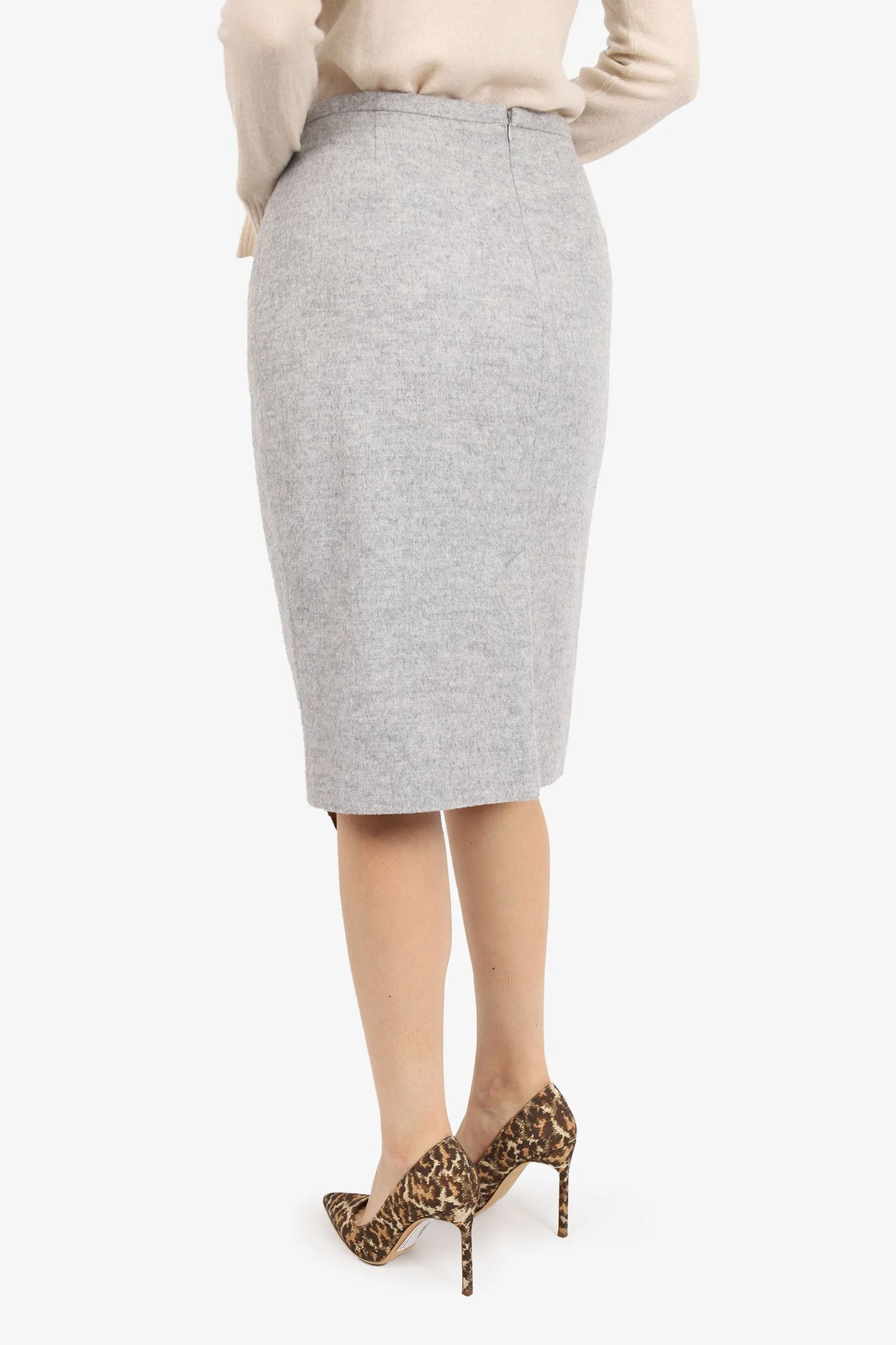 Georges Rech Grey Wool Fringe Pencil Skirt Size 46