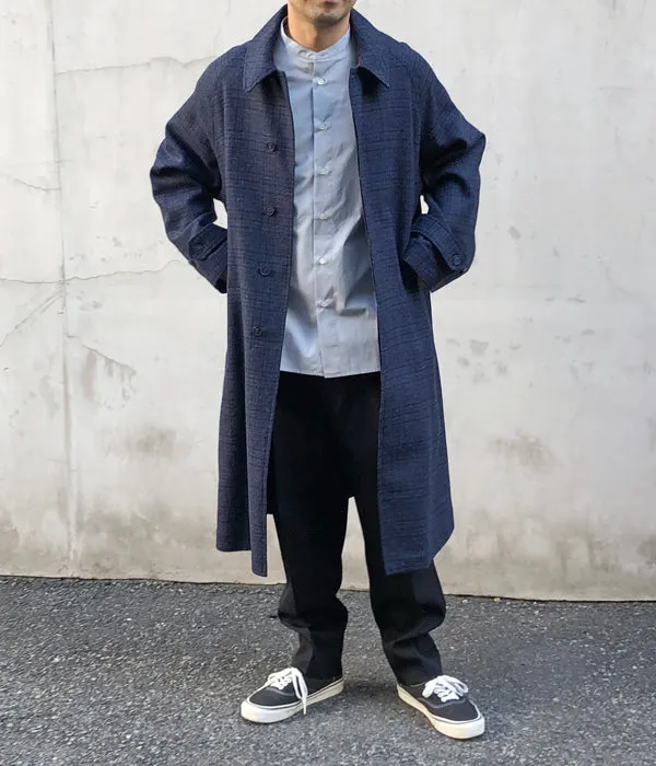INTERIM/PURE BLACK WOOL GABERDINE 2-TUCK WIDE TAPERED SLACKS (BLACK)