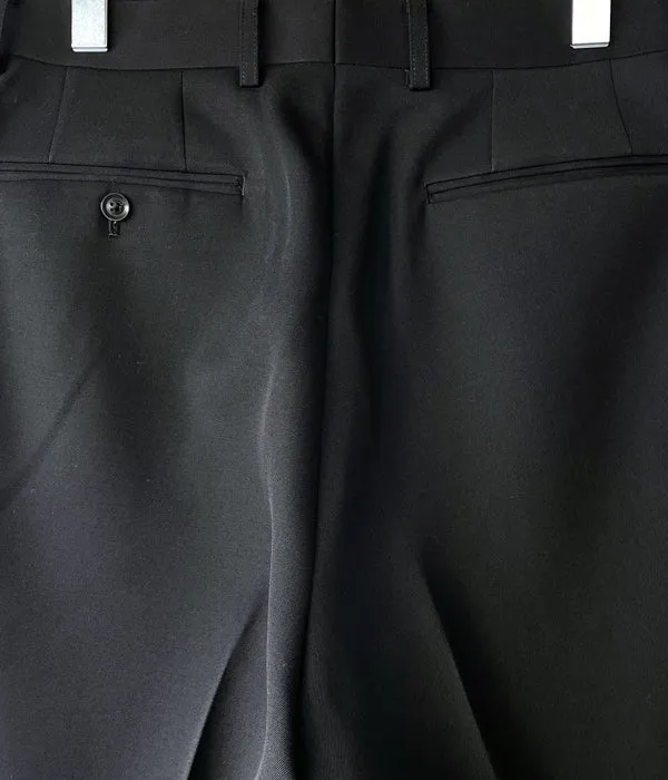INTERIM/PURE BLACK WOOL GABERDINE 2-TUCK WIDE TAPERED SLACKS (BLACK)