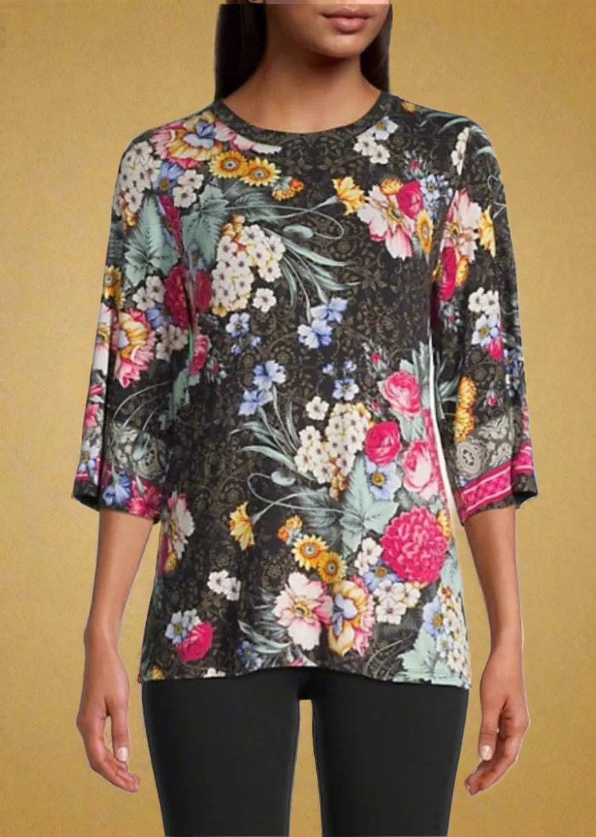 Johnny Was Onyx Sistine Multi Floral Print Top Size XLarge