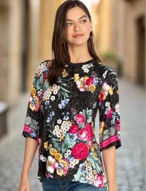 Johnny Was Onyx Sistine Multi Floral Print Top Size XLarge