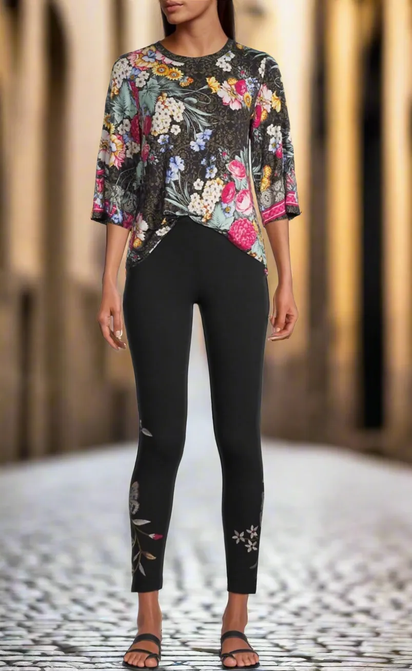 Johnny Was Onyx Sistine Multi Floral Print Top Size XLarge