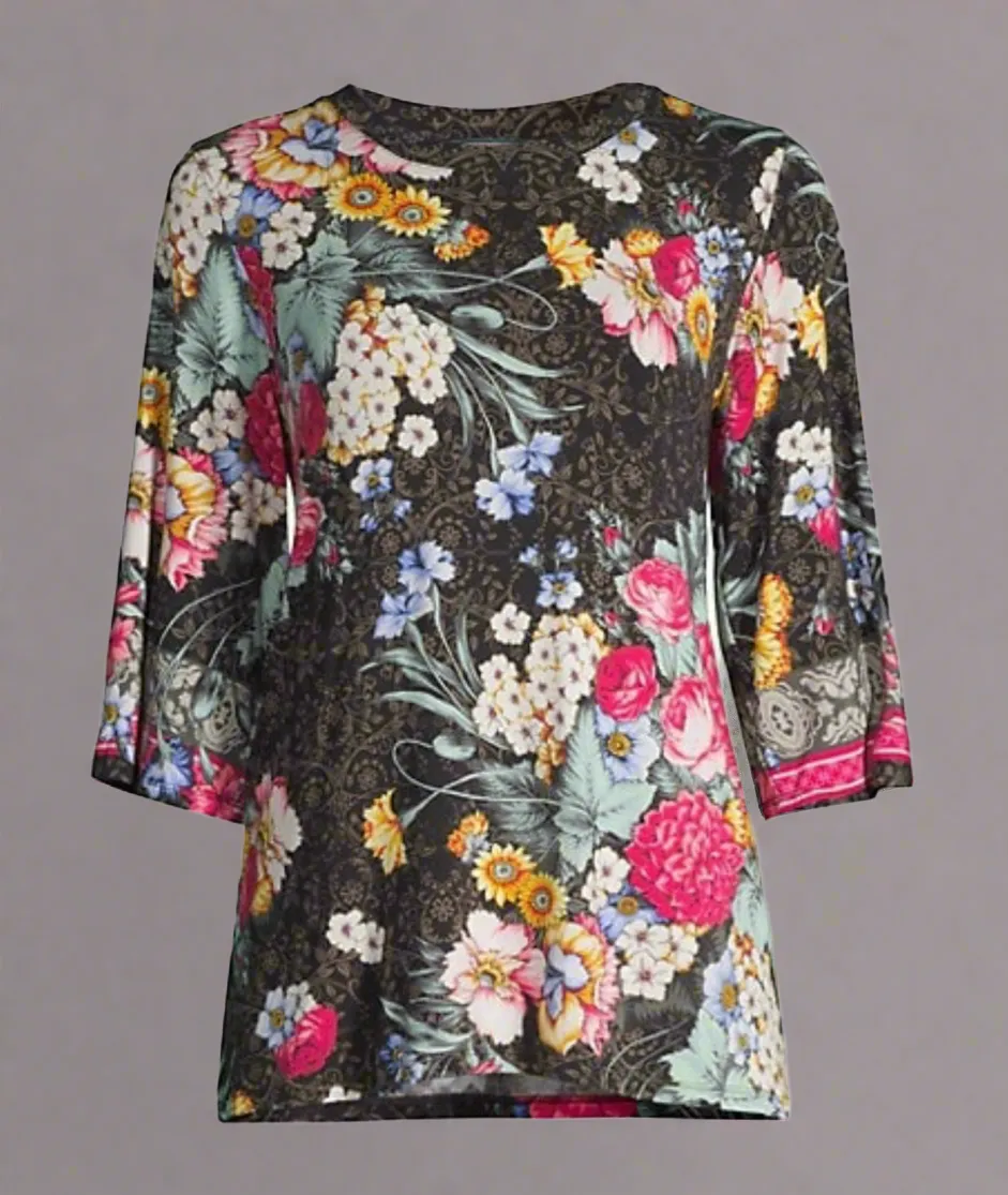 Johnny Was Onyx Sistine Multi Floral Print Top Size XLarge