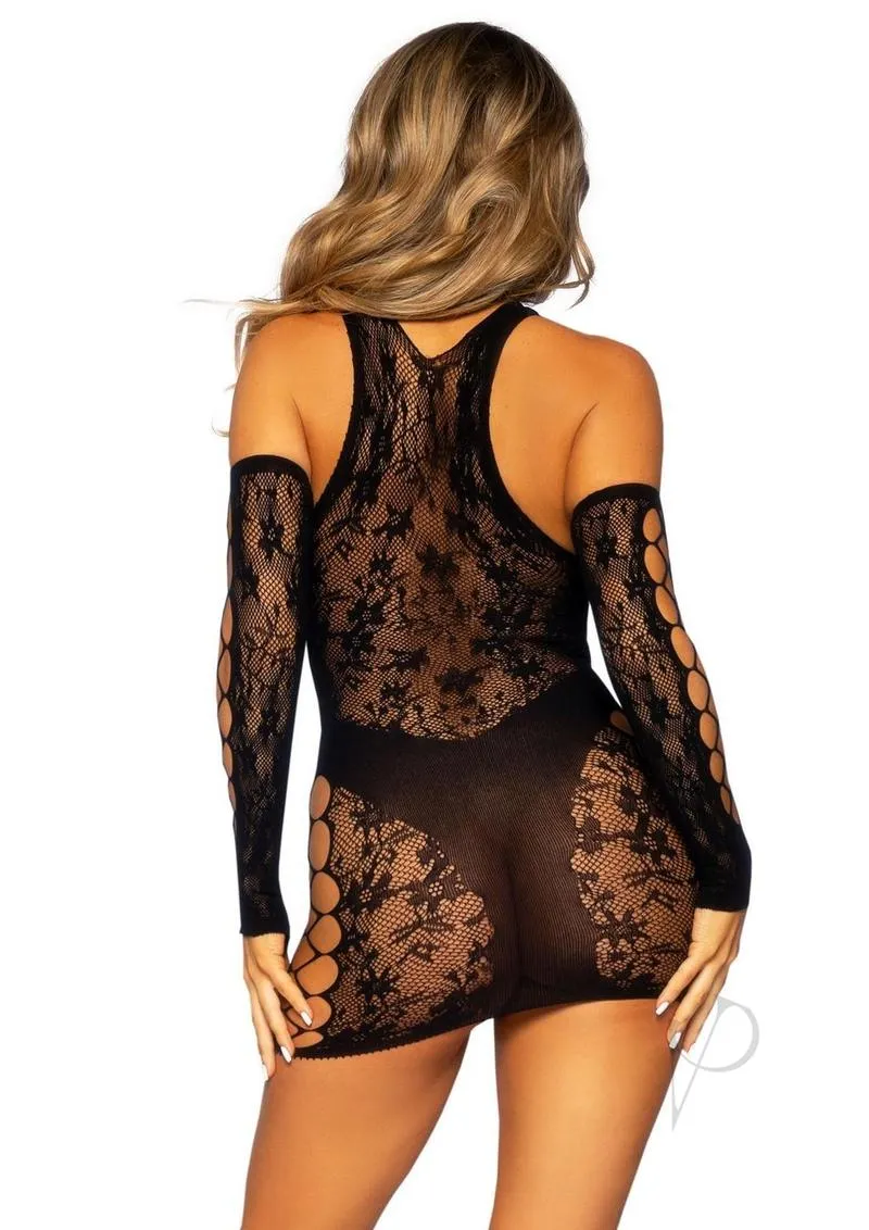Lace Racer Mini Dress Gloves 2pc Os Blk