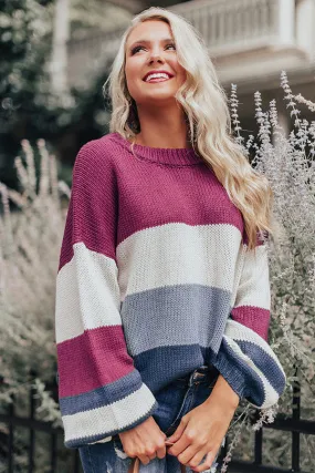 Mountains And Merlot Color Block Sweater in Orchid