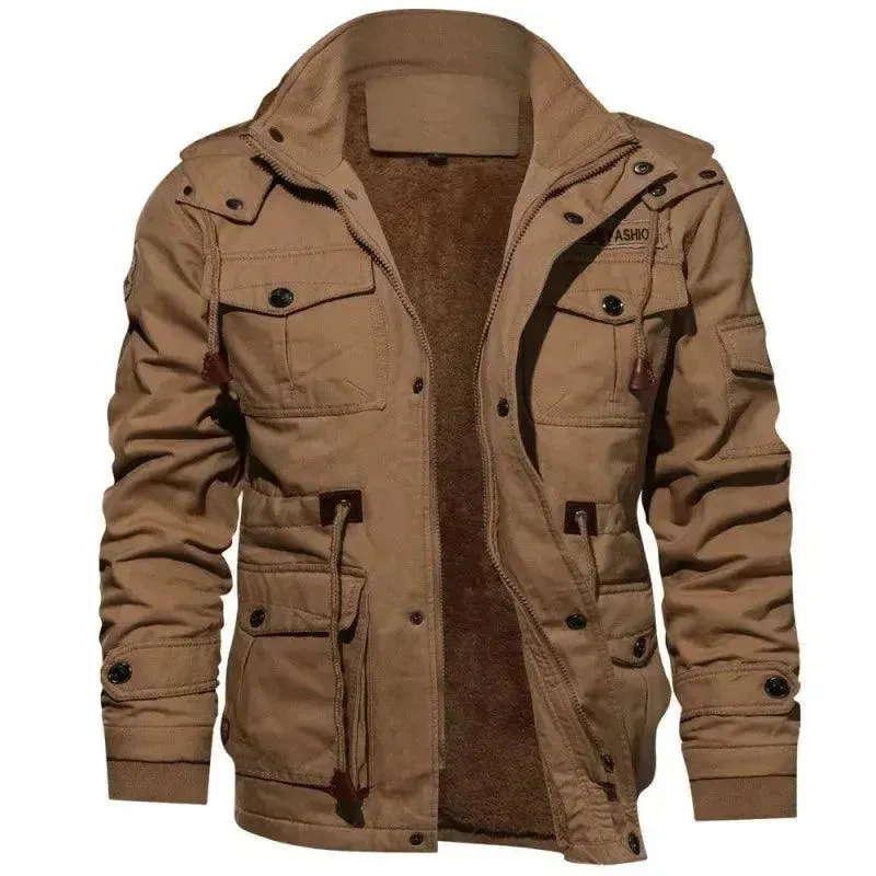 Multi-Pockets Casual Fleece Jacket Men