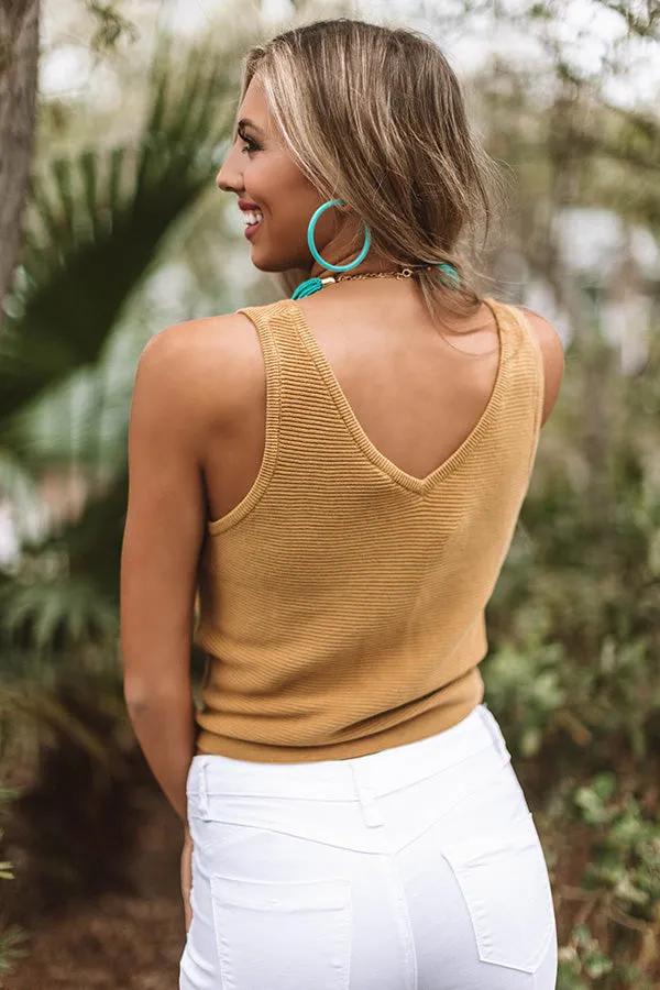 Patio Weather Ribbed Tie Tank In Mustard