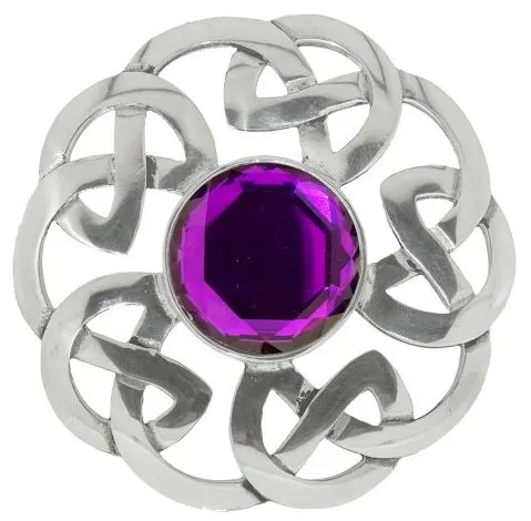 Plaid Brooch Celtic Interlace with Stone