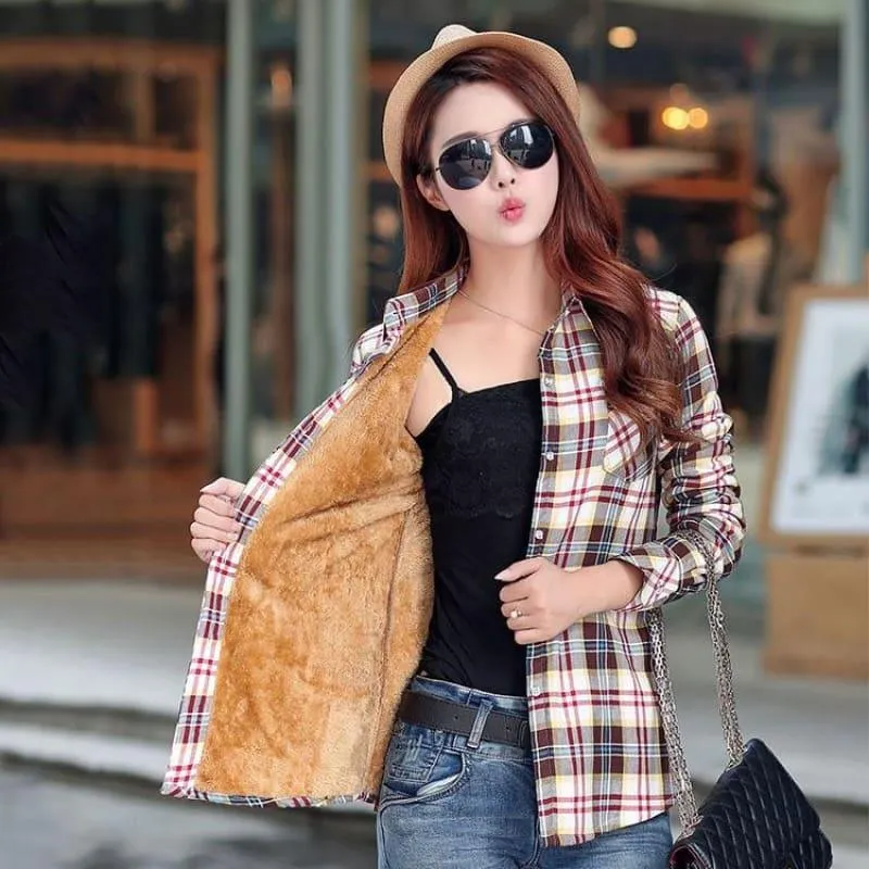 Plaid Shirt Velvet Thick Jacket Style Coat