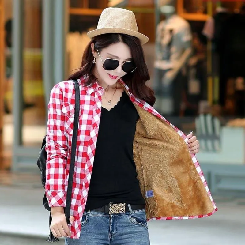 Plaid Shirt Velvet Thick Jacket Style Coat