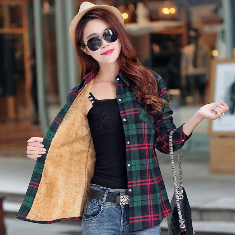 Plaid Shirt Velvet Thick Jacket Style Coat
