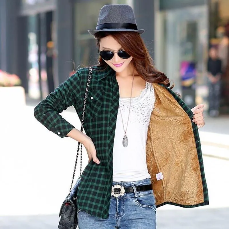 Plaid Shirt Velvet Thick Jacket Style Coat