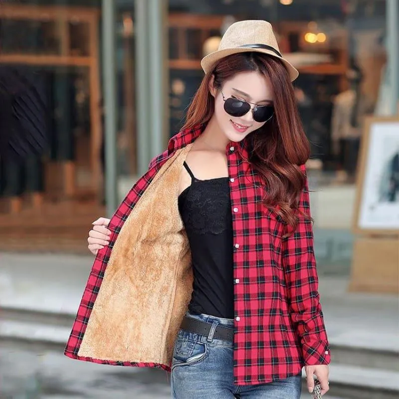 Plaid Shirt Velvet Thick Jacket Style Coat