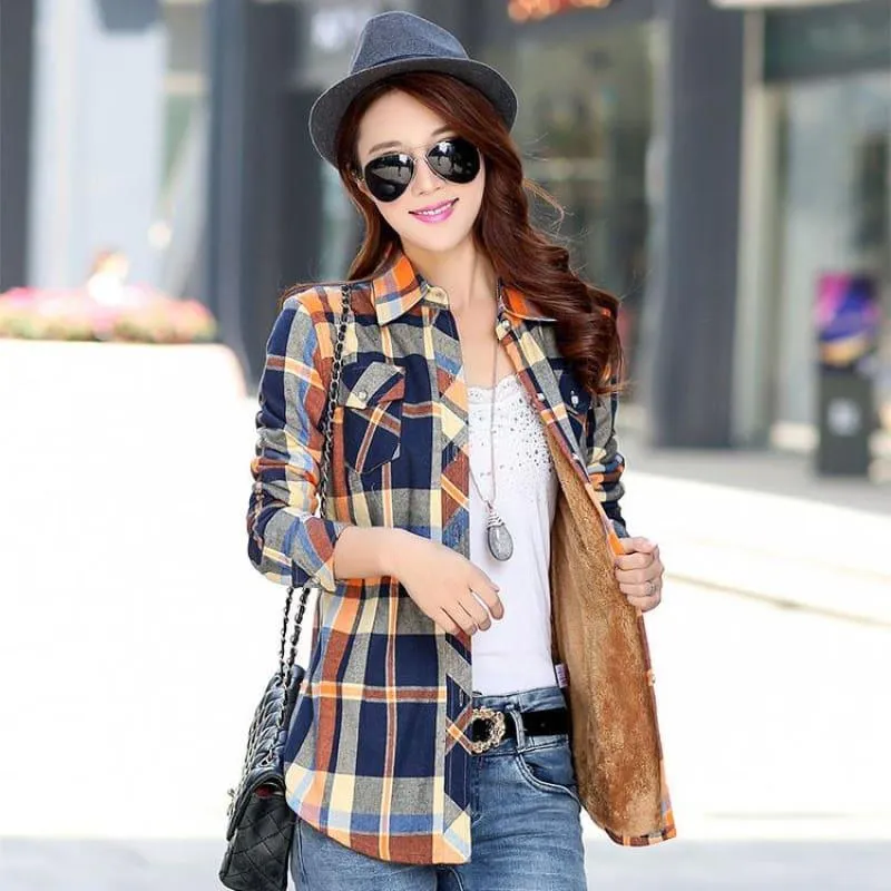Plaid Shirt Velvet Thick Jacket Style Coat