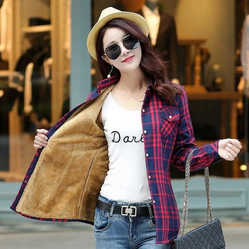 Plaid Shirt Velvet Thick Jacket Style Coat