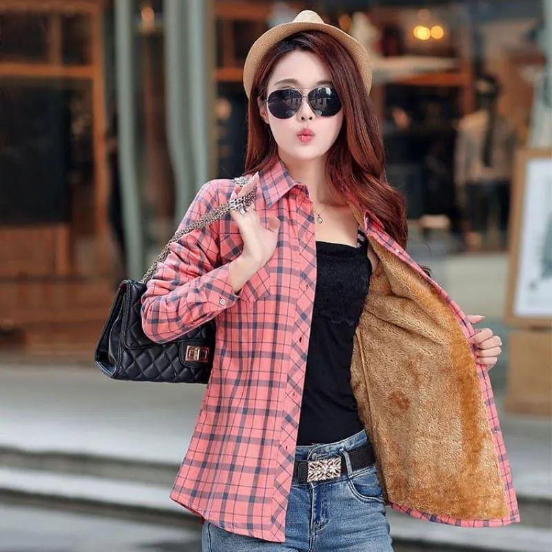 Plaid Shirt Velvet Thick Jacket Style Coat