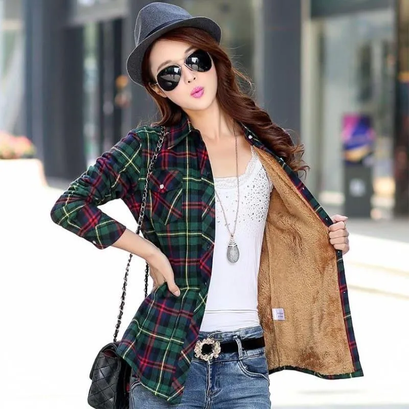 Plaid Shirt Velvet Thick Jacket Style Coat