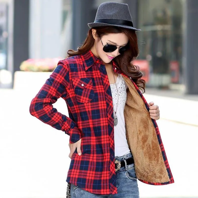 Plaid Shirt Velvet Thick Jacket Style Coat
