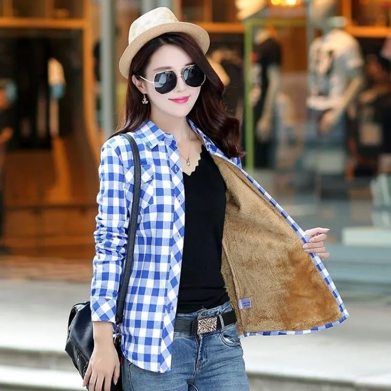 Plaid Shirt Velvet Thick Jacket Style Coat