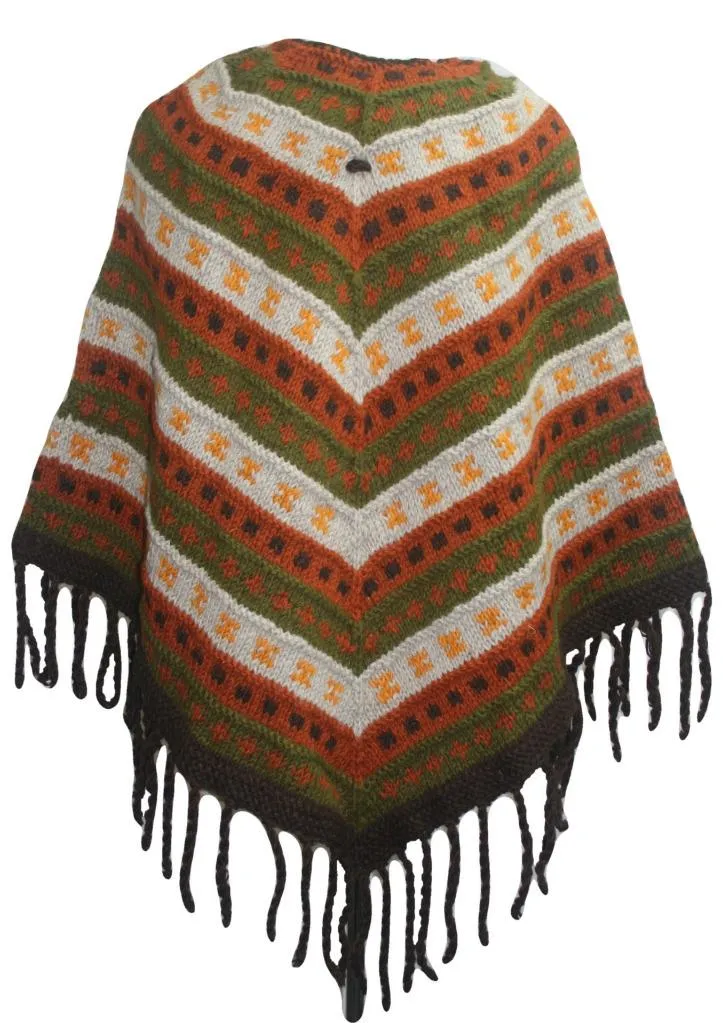 PN 200 Himalayan 2 Ply Warm Sheep Wool Hand Knitted Poncho