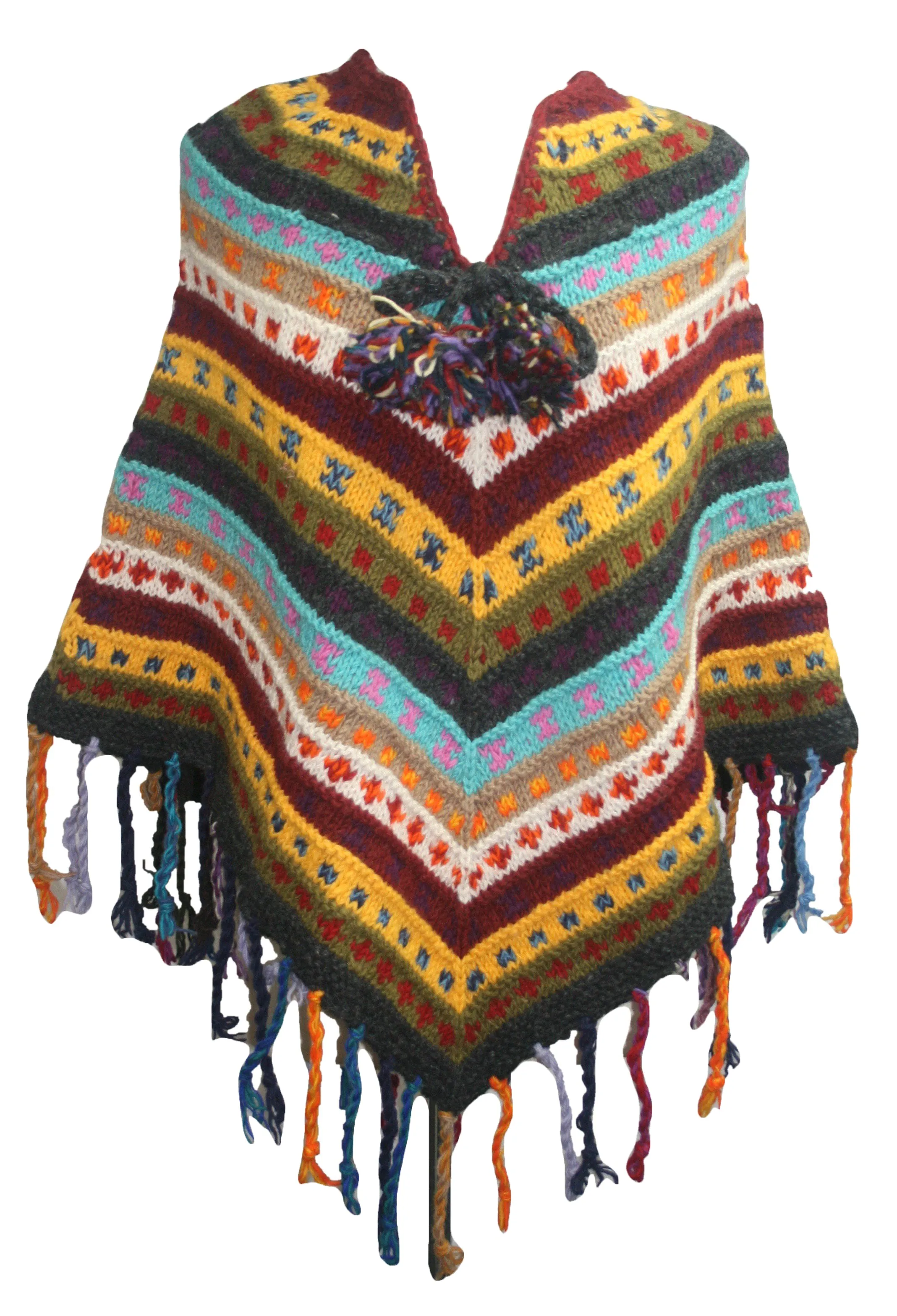 PN 200 Himalayan 2 Ply Warm Sheep Wool Hand Knitted Poncho