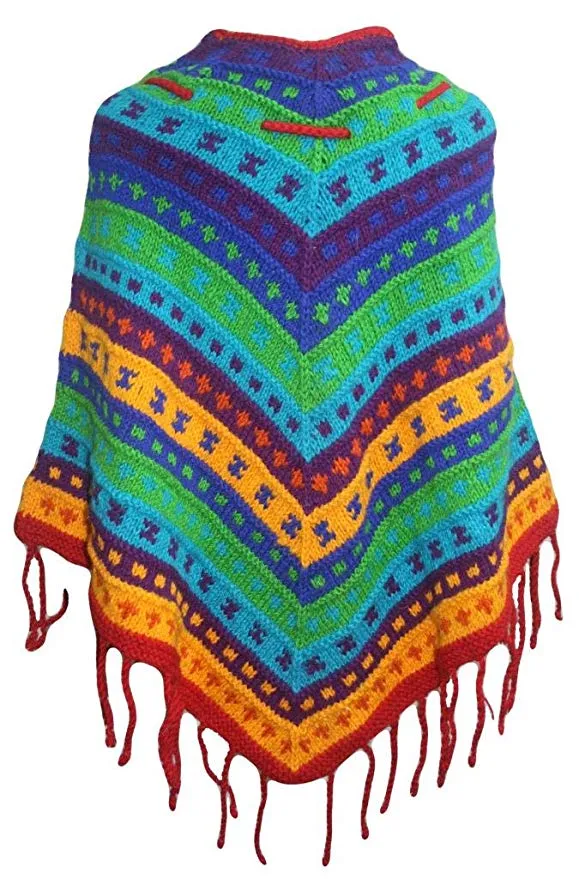 PN 200 Himalayan 2 Ply Warm Sheep Wool Hand Knitted Poncho