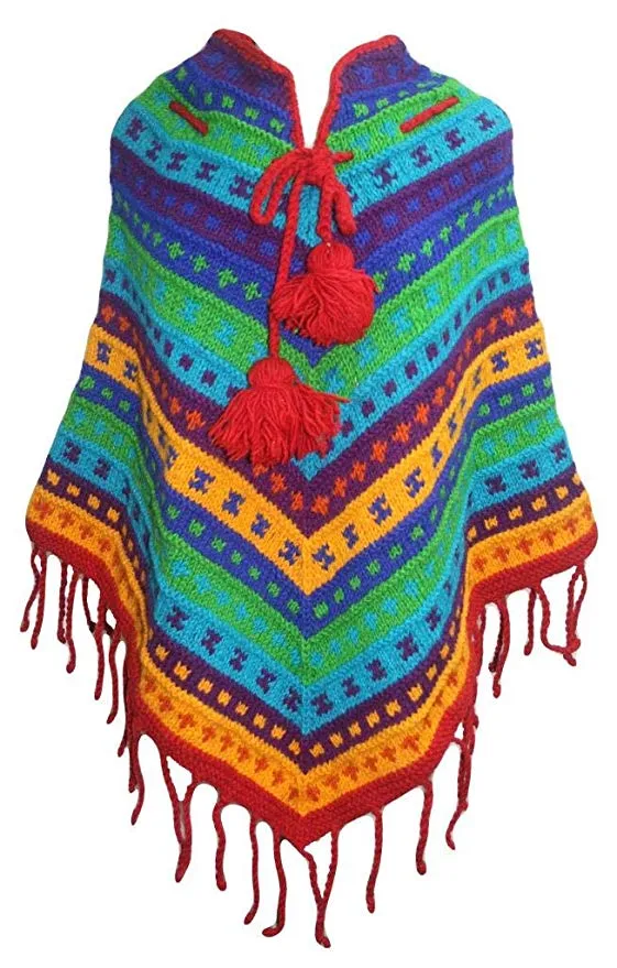 PN 200 Himalayan 2 Ply Warm Sheep Wool Hand Knitted Poncho