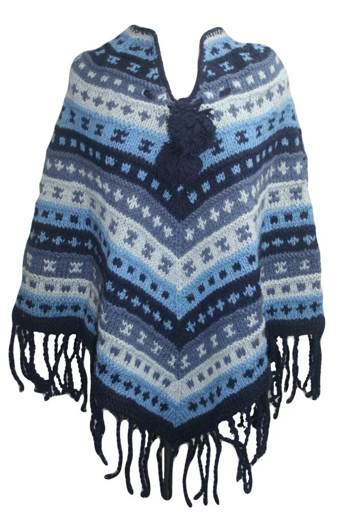 PN 200 Himalayan 2 Ply Warm Sheep Wool Hand Knitted Poncho