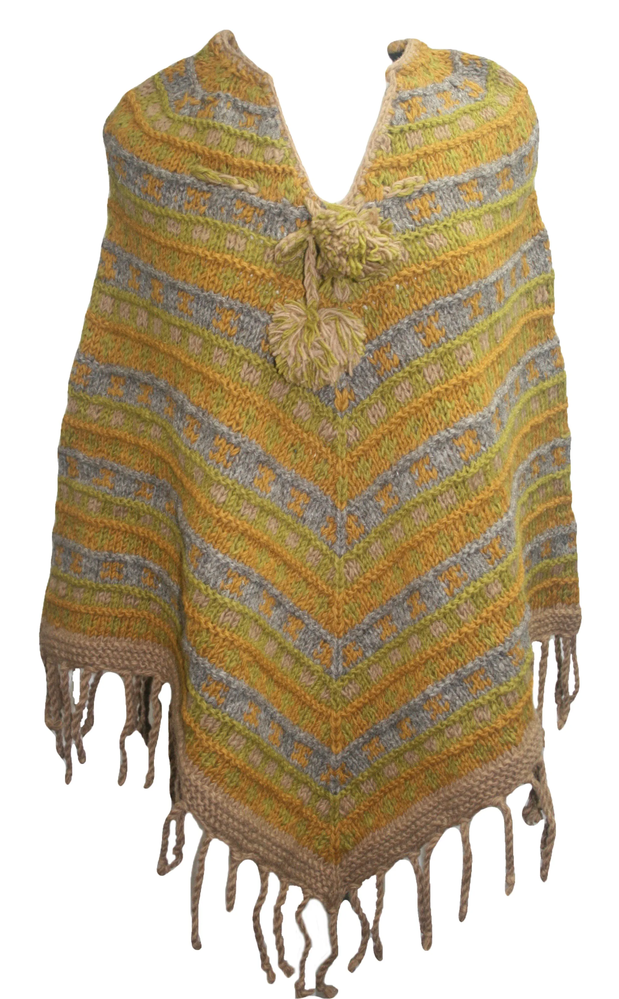 PN 200 Himalayan 2 Ply Warm Sheep Wool Hand Knitted Poncho