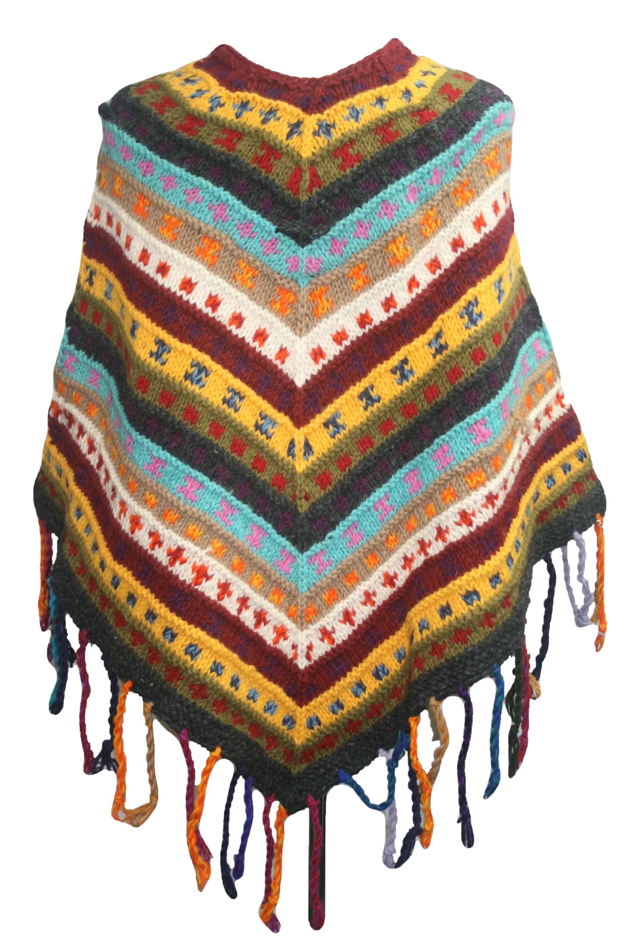 PN 200 Himalayan 2 Ply Warm Sheep Wool Hand Knitted Poncho