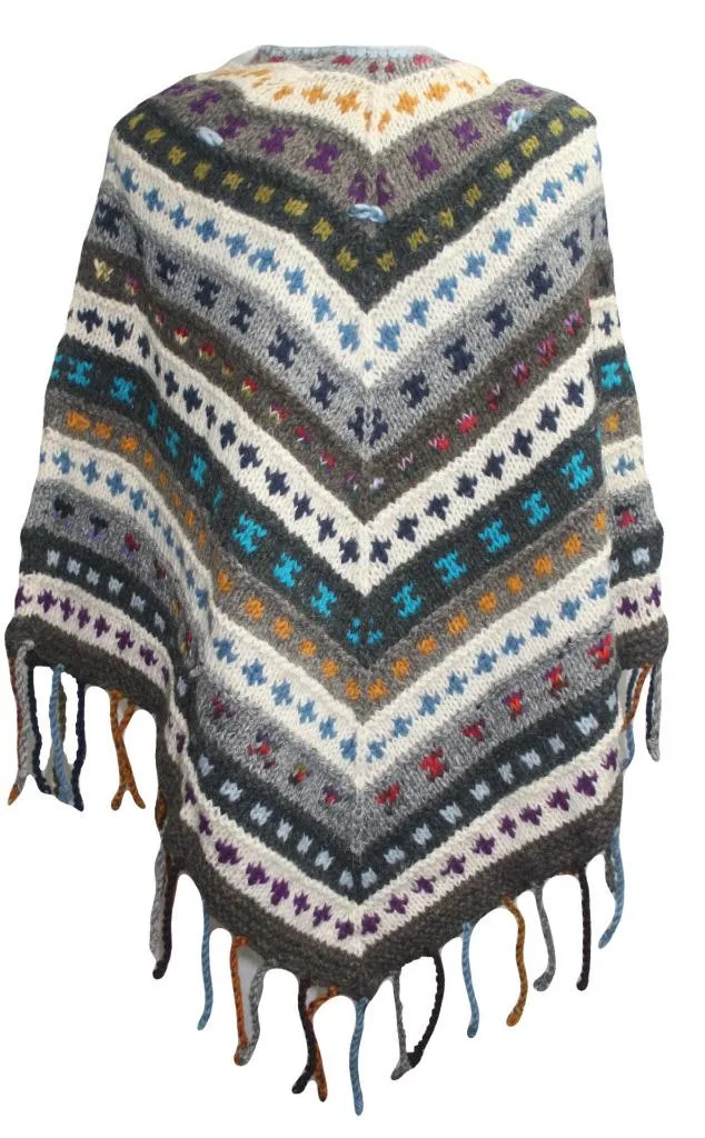 PN 200 Himalayan 2 Ply Warm Sheep Wool Hand Knitted Poncho