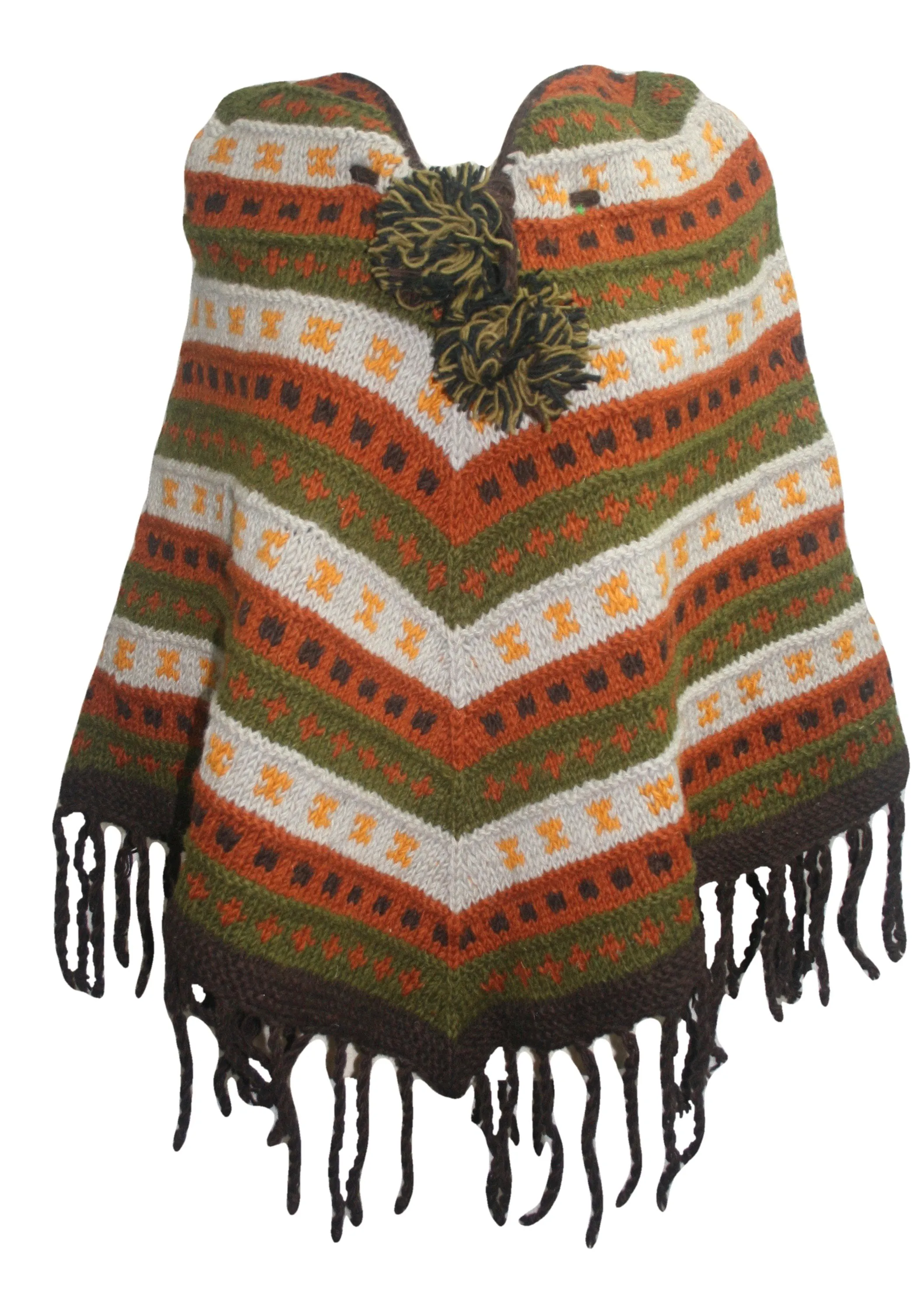 PN 200 Himalayan 2 Ply Warm Sheep Wool Hand Knitted Poncho