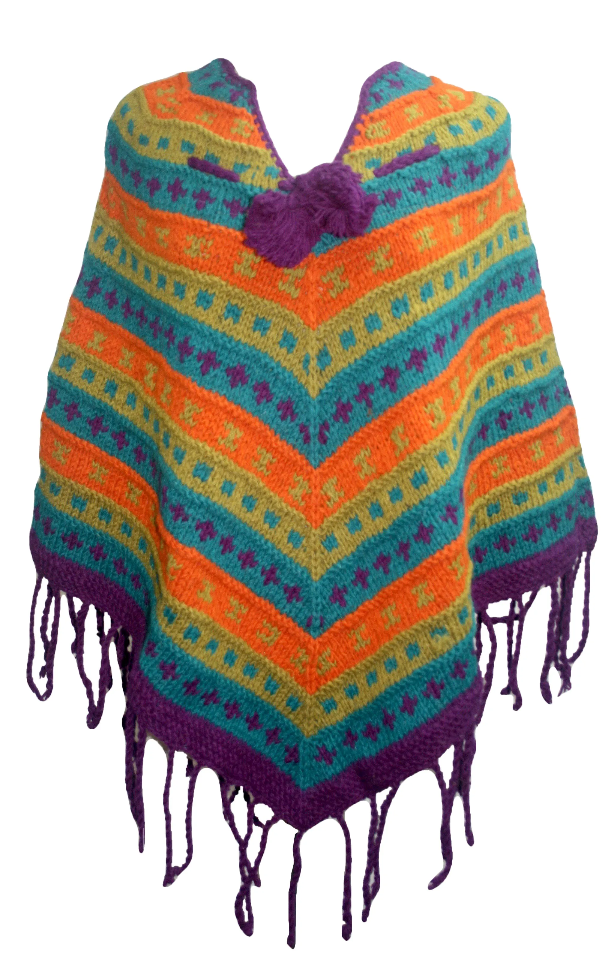 PN 200 Himalayan 2 Ply Warm Sheep Wool Hand Knitted Poncho
