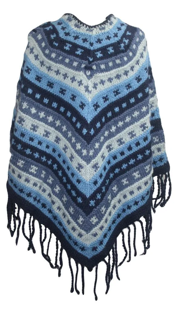 PN 200 Himalayan 2 Ply Warm Sheep Wool Hand Knitted Poncho