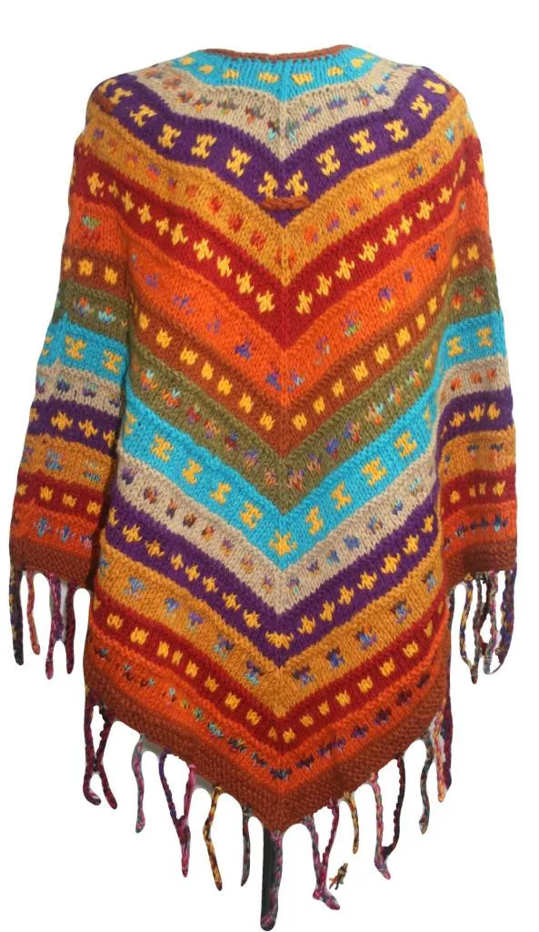 PN 200 Himalayan 2 Ply Warm Sheep Wool Hand Knitted Poncho