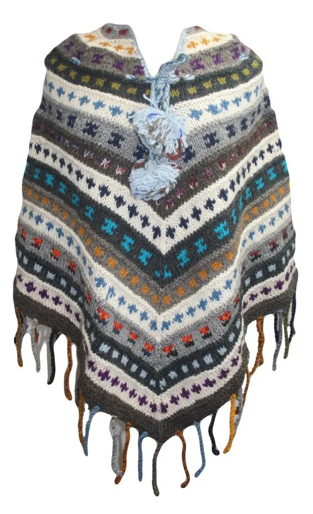 PN 200 Himalayan 2 Ply Warm Sheep Wool Hand Knitted Poncho